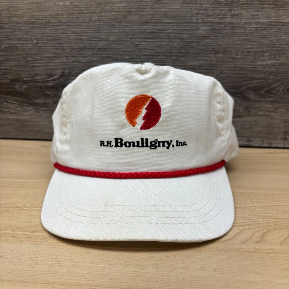 Vintage R.H. Bouligny Hat Cap Snap Back White Red Rope Electrician NC Promo